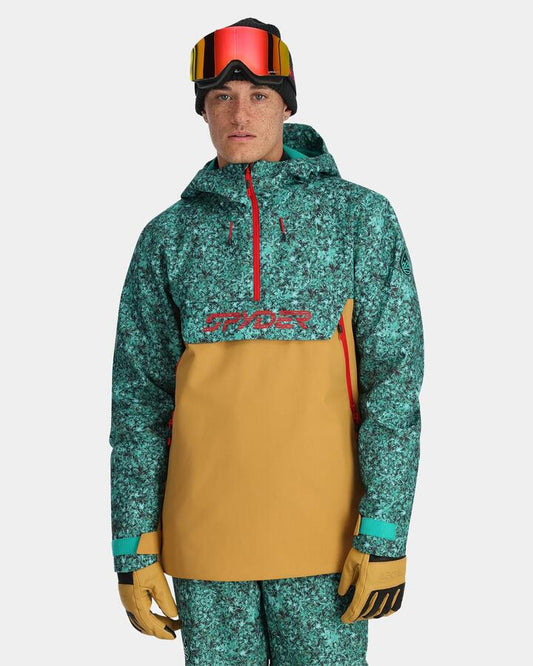 Image of a model wearing Outerwear. Productname: Spyder - Mens All Out Anorak Snow Jacket - Maple Haze Teal Gree - in Maple Haze Teal Gree colour by brand - Spyder