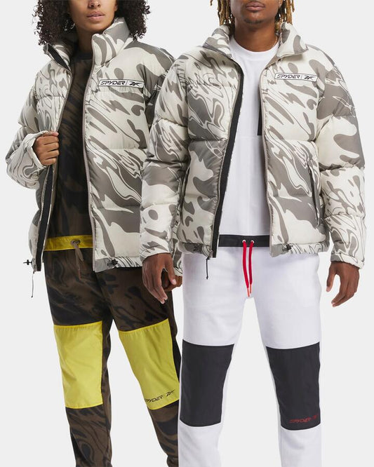 Image of a model wearing Outerwear. Product name - Spyder Mens Windom Puffer Jacket White in White colour by brand - Spyder