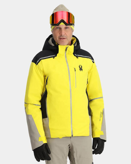 Image of a model wearing Outerwear. Productname: Spyder - Mens Vanqysh Snow Jacket - Acid Yellow - in Acid Yellow colour by brand - Spyder