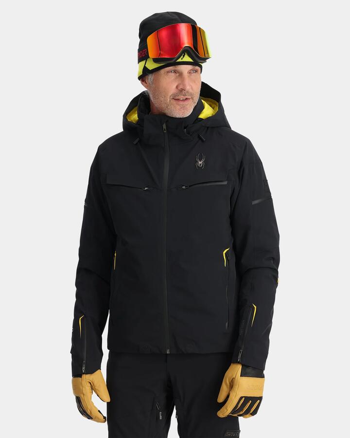 Image of a model wearing Outerwear. Productname: Spyder - Mens Monterosa Snow Jacket - Black - in Black colour by brand - Spyder