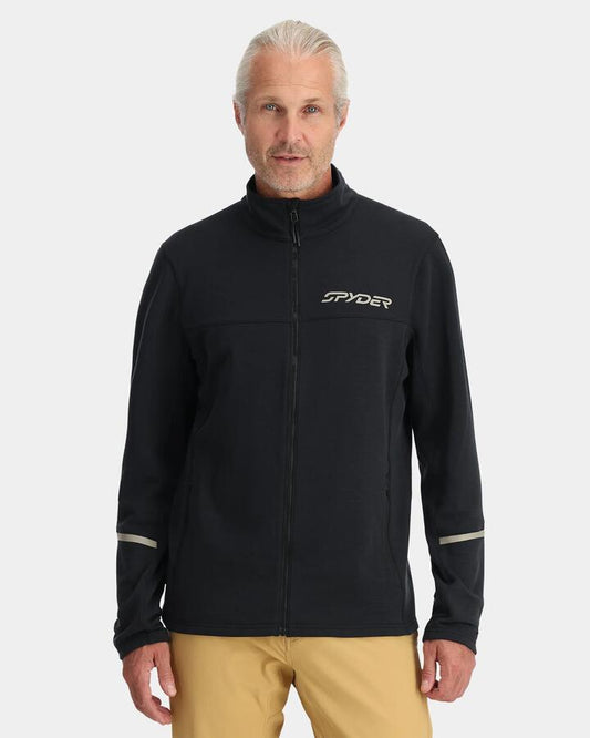 Image of a model wearing Outerwear. Productname: Spyder - Mens Speed Fleece Jacket - Black - in Black colour by brand - Spyder