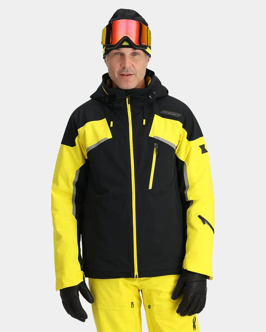 Image of a model wearing Outerwear. Productname: Spyder - Mens Leader Snow Jacket - Acid Yellow - in Acid Yellow colour by brand - Spyder