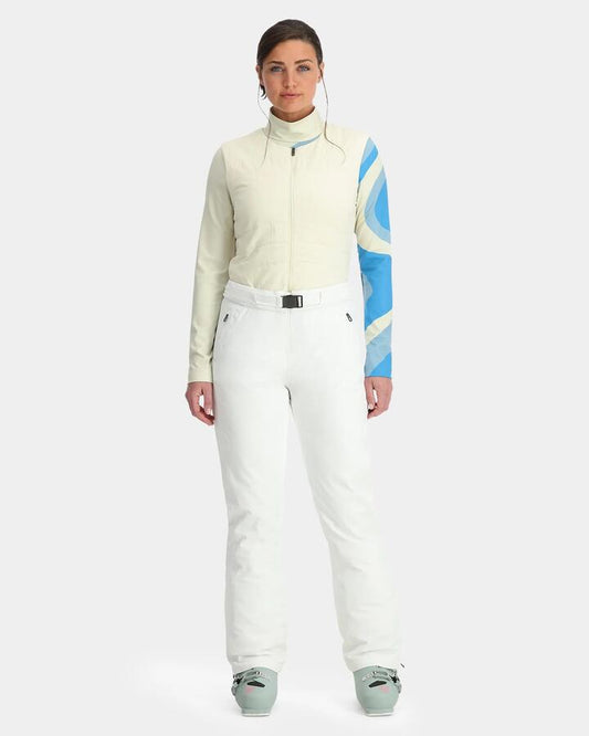 Image of a model wearing Pants. Productname: Spyder - Womens On Piste Bib Snow Pants - White - in White colour by brand - Spyder