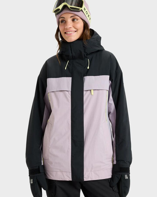Image of a model wearing Outerwear. Productname: Roxy - Womens Respective Snow Jacket - Nirvana - in Nirvana colour by brand - Roxy