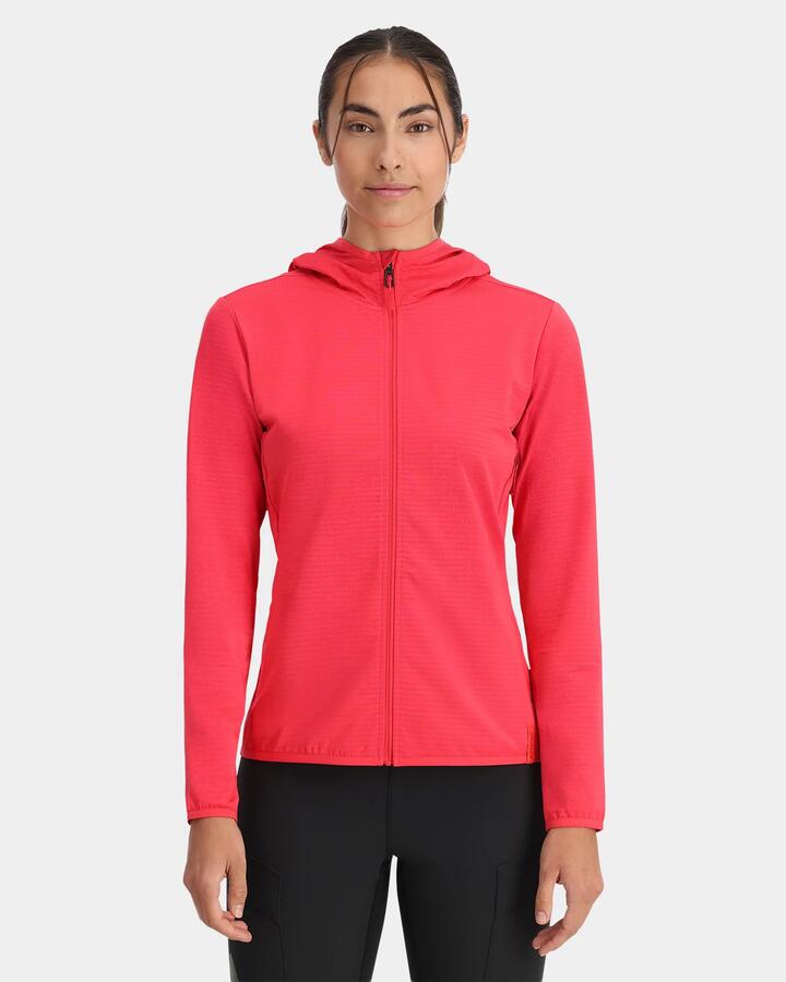 Image of a model wearing Outerwear. Productname: Spyder - Womens Gridweb Zip Up Hoodie - Prism Pink - in Prism Pink colour by brand - Spyder