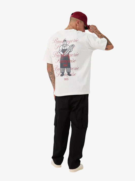 Image of a model wearing Tops. Productname: Zanerobe Zr Bakery Box Tee in White colour by brand - Zanerobe