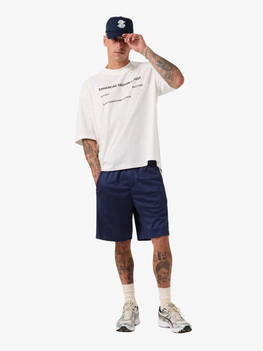 Image of a model wearing Shorts. Productname: Zanerobe 00's Mesh Shorts in Navy colour by brand - Zanerobe