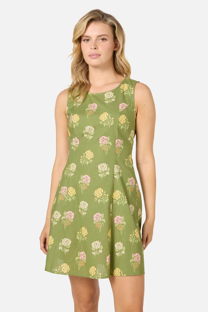 Image of a model wearing Dress. Productname: Astrid Rose Mini Dress in Green colour by brand - Princess Highway