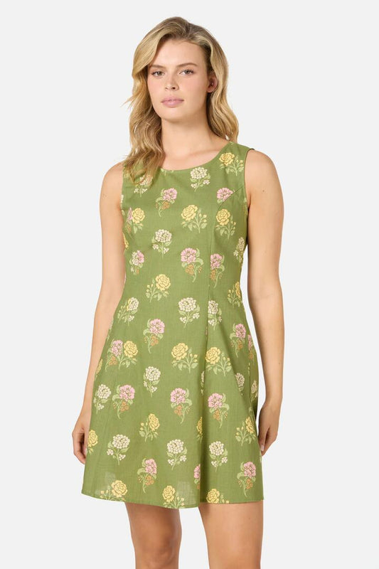 Image of a model wearing Dress. Productname: Astrid Rose Mini Dress in Green colour by brand - Princess Highway
