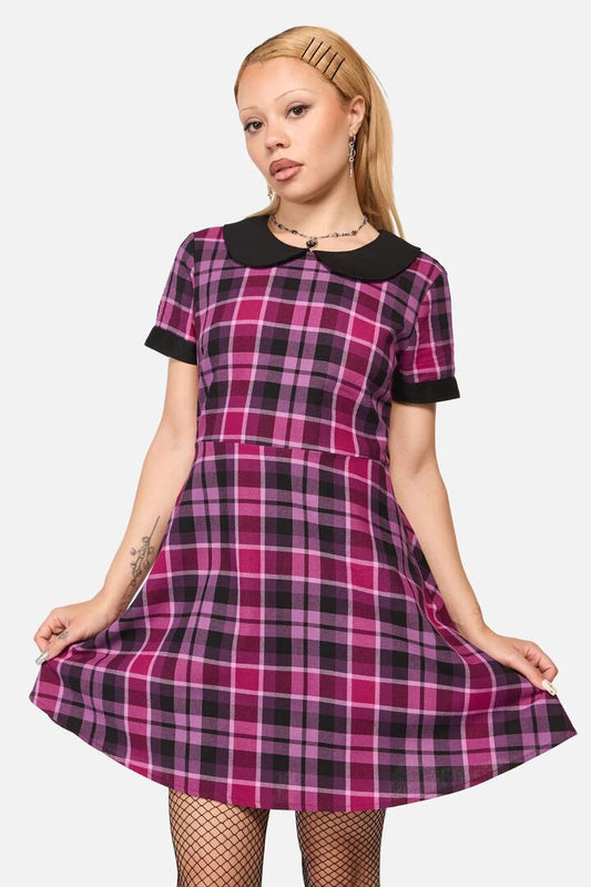 Image of a model wearing Dress. Productname: Predictions Tartan Dress in Plum/Black colour by brand - Black Friday