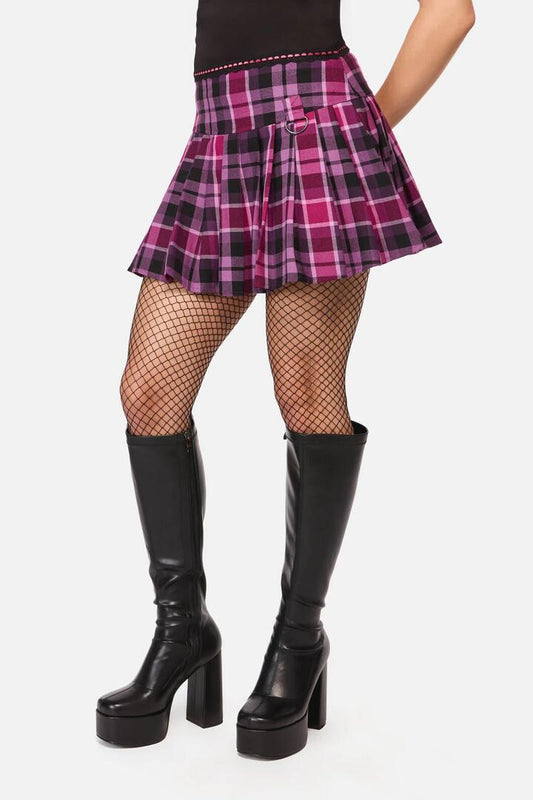 Image of a model wearing Skirts. Productname: Predictions Tartan Skort in Plum/Black colour by brand - Black Friday