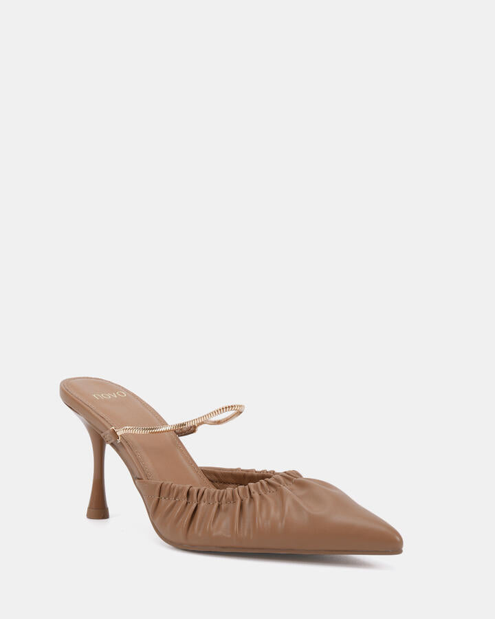 Image of Heels. Product name - Itzal Brown Sugar Vegan Heels in Brown Sugar colour by brand - Novo