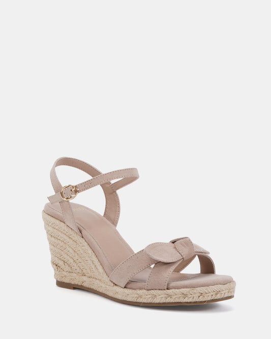 Image of Sandals. Product name - Wilmore Nude Suede Wedge Sandals in Neutral colour by brand - Novo