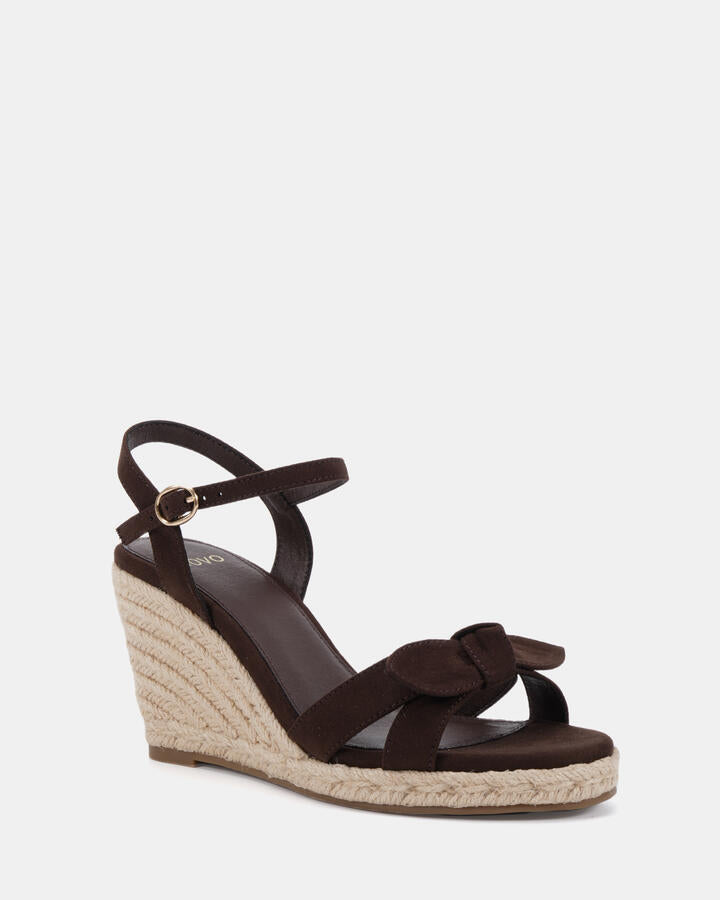 Image of Sandals. Product name - Wilmore Espresso Suede Wedge Sandals in Espresso Suede colour by brand - Novo