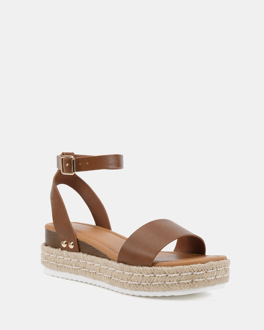 Image of Flats. Productname: TENZIN: CARAMEL - Women's Strappy - Flat in Caramel colour by brand - Novo