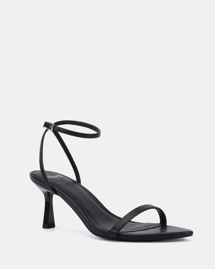 Image of Heels. Productname: Vaedas: Black Lizard - Women's Strappy - Low Heel in Black colour by brand - Novo
