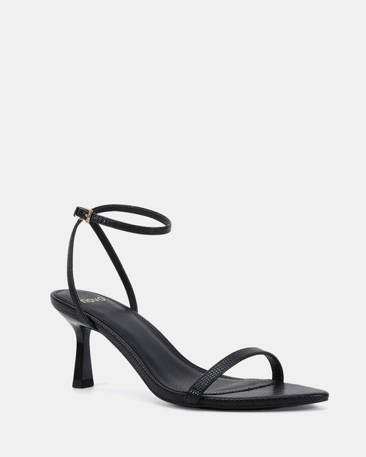 Image of Heels. Productname: Vaedas: Black Lizard - Women's Strappy - Low Heel in Black colour by brand - Novo