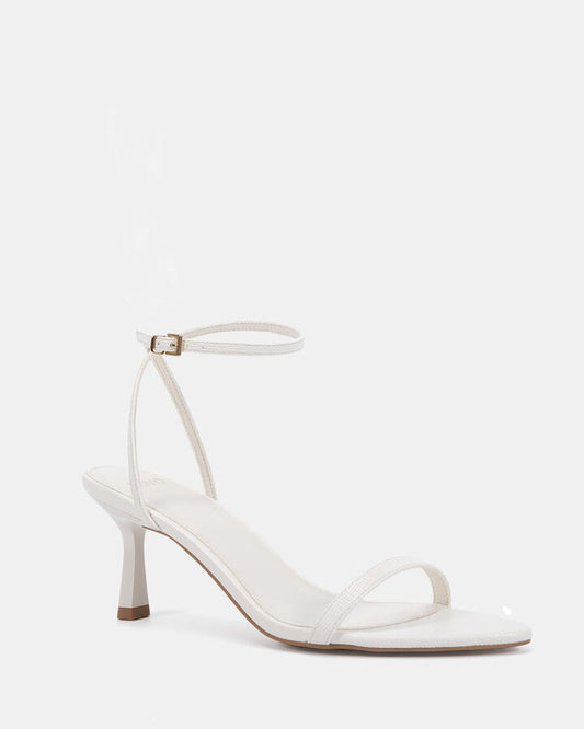 Image of Heels. Productname: Vaedas: White Lizard - Women's Strappy - Low Heel in White colour by brand - Novo
