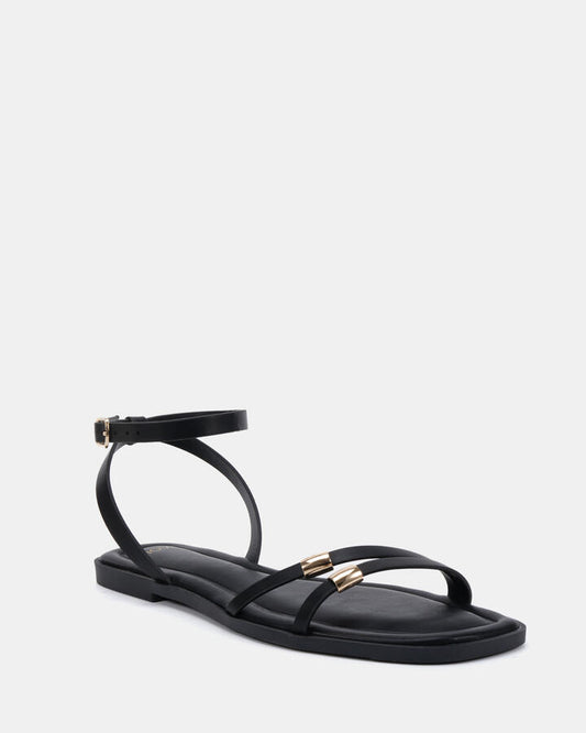 Image of Flats. Productname: TYTAN: BLACK - Women's Strappy - Flat in Black colour by brand - Novo