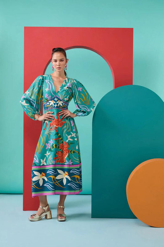 Image of a model wearing Tops. Productname: Dancing Playmates Long Sleeve Dress in Print colour by brand - Gorman