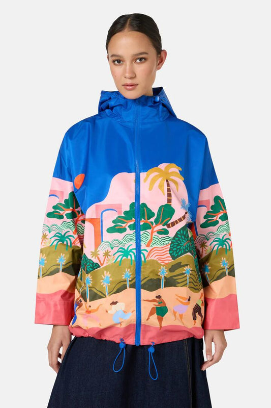 Image of a model wearing Rain Coats. Productname: Hidden Paradise Raincoat in Print colour by brand - Gorman