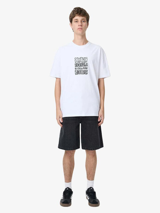 Image of a model wearing Shorts. Productname: S-Double Logofest Short Sleeve Tee in White colour by brand - S-Double