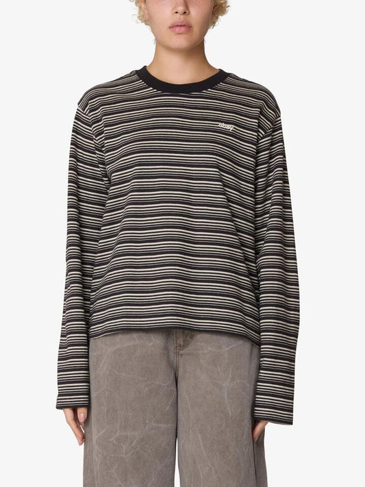 Image of a model wearing Tops. Productname: Obey Dorothy Stripe Long Sleeve Tee in Digital Black Multi colour by brand - Obey