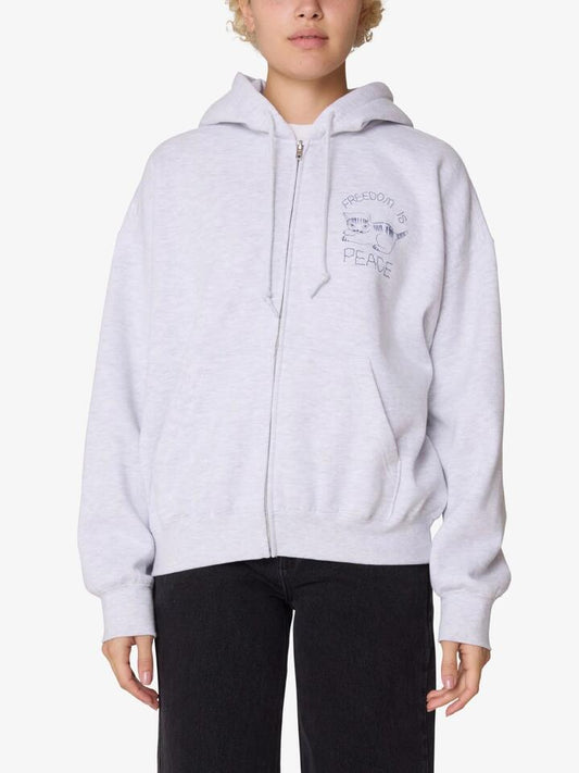 Image of a model wearing Outerwear. Productname: Obey Peace Baggy Relaxed Zip Hood in Ash Grey colour by brand - Obey