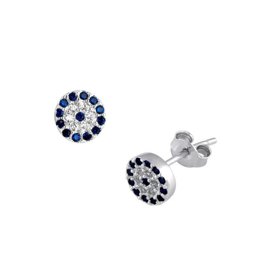 Image of Earrings. Productname: Sterling Silver Evil Eye Cubic Zirconia Stud Earrings in Silver colour by brand - Bevilles