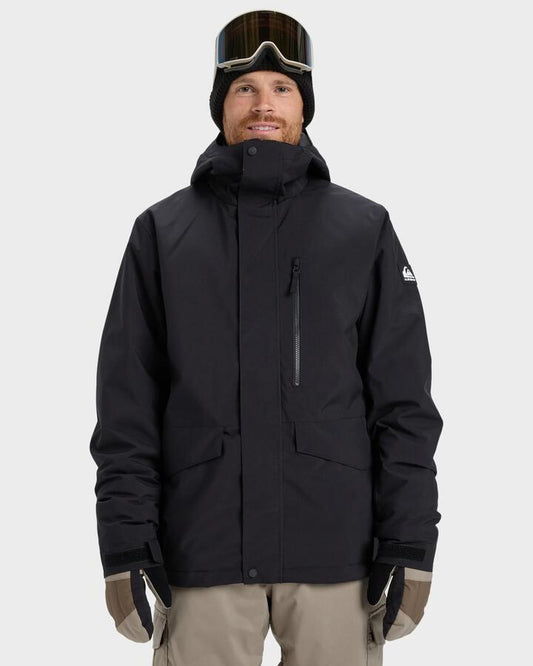 Image of a model wearing Outerwear. Productname: Quiksilver - Mens Mission Solid Snow Jacket - True Black - in True Black colour by brand - Quiksilver