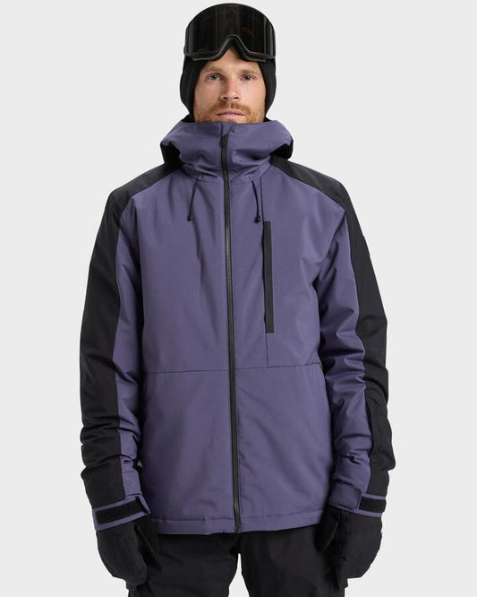 Image of a model wearing Outerwear. Productname: Quiksilver - Mens Mission Block Snow Jacket - Graystone - in Graystone colour by brand - Quiksilver