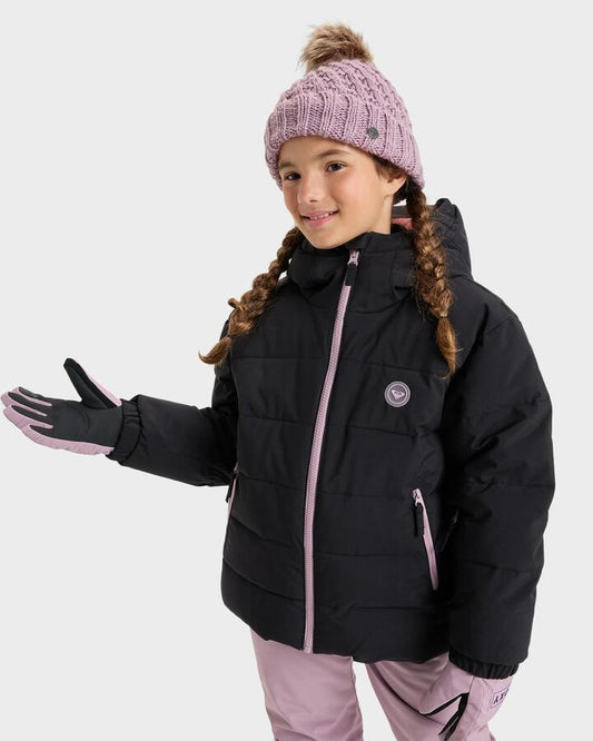 Image of Coats & Jackets. Product name - Roxy Girls 8-16 Snowyhill Puffy Snow Jacket True Black in True Black colour by brand - Roxy