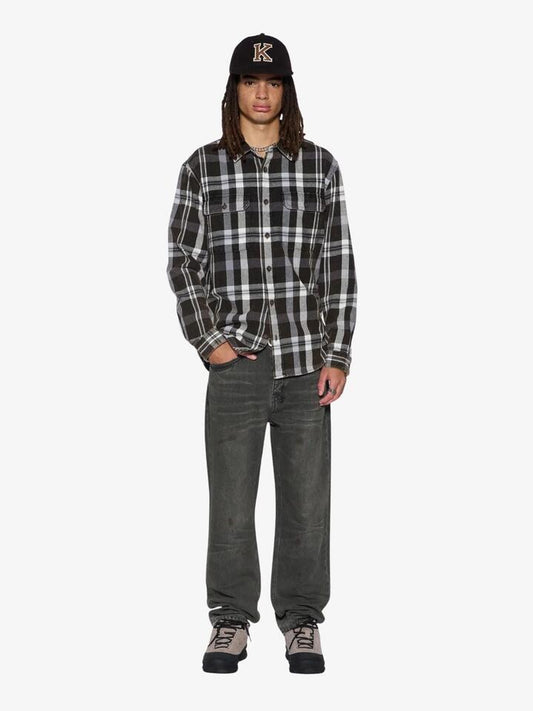Image of a model wearing Denim. Productname: Ksubi Anti K Jeans in Mechanik Grey colour by brand - Ksubi