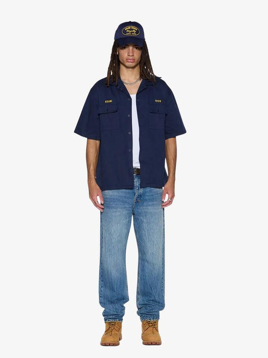 Image of a model wearing Denim. Productname: Ksubi Anti K Jeans in Texas Blue colour by brand - Ksubi