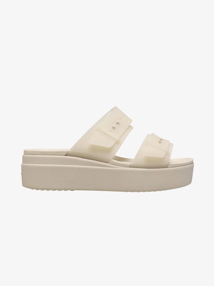 Image of Boots. Productname: Crocs Brooklyn Buckle Frosted Low Wedge in Sandstone colour by brand - Crocs