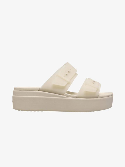Image of Boots. Productname: Crocs Brooklyn Buckle Frosted Low Wedge in Sandstone colour by brand - Crocs