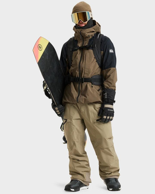 Image of a model wearing Outerwear. Productname: Quiksilver Mens Forever Stretch Gore-Tex Snow Jacket Canteen - in Canteen colour by brand - Quiksilver