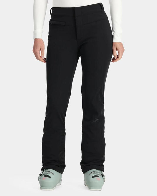 Image of a model wearing Pants. Product name - Spyder Womens Orn Softshell Snow Pants Black in Black colour by brand - Spyder