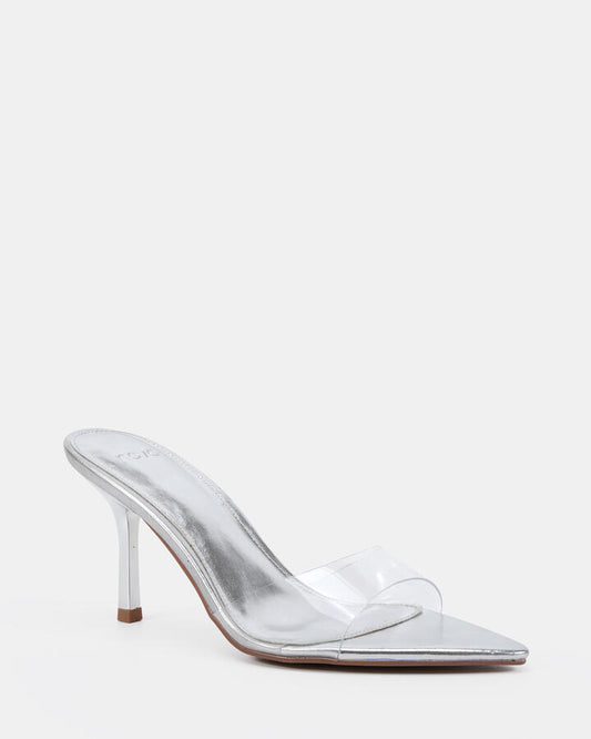 Image of Heels. Product name - Yolo Silver Heels in Multi colour by brand - Novo