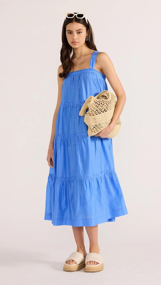 Image of Dresses. Product name - Emily Strappy Midi Dress in Blue colour by brand - MINKPINK