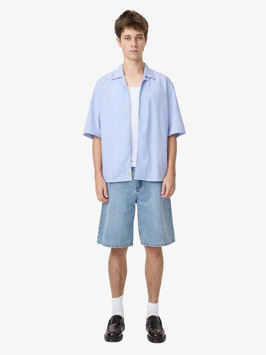 Image of a model wearing Tops. Productname: Article One Wiley Shirt in BLUESTRIPE colour by brand - Article One