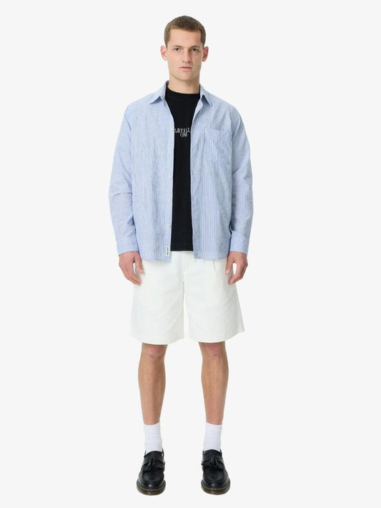 Image of a model wearing Tops. Productname: Article One Martin Poplin Shirt in Blue White colour by brand - Article One