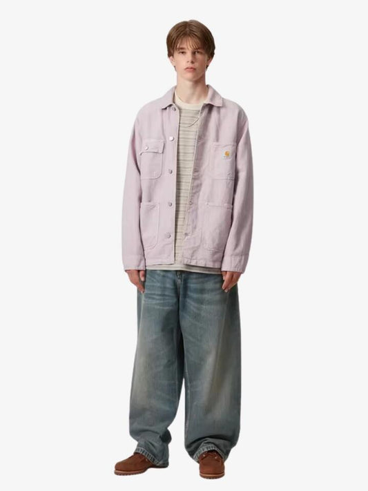 Image of a model wearing Pants. Productname: Carhartt Wip Brandon Pants in Blue Worn Used Denim colour by brand - Carhartt Wip
