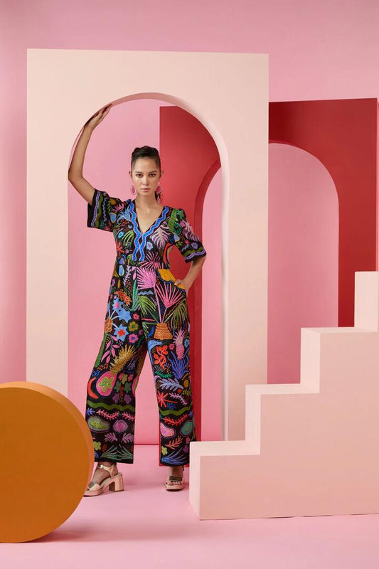 Image of a model wearing Pants. Productname: Rainforest Diaries Pantsuit in Print colour by brand - Gorman