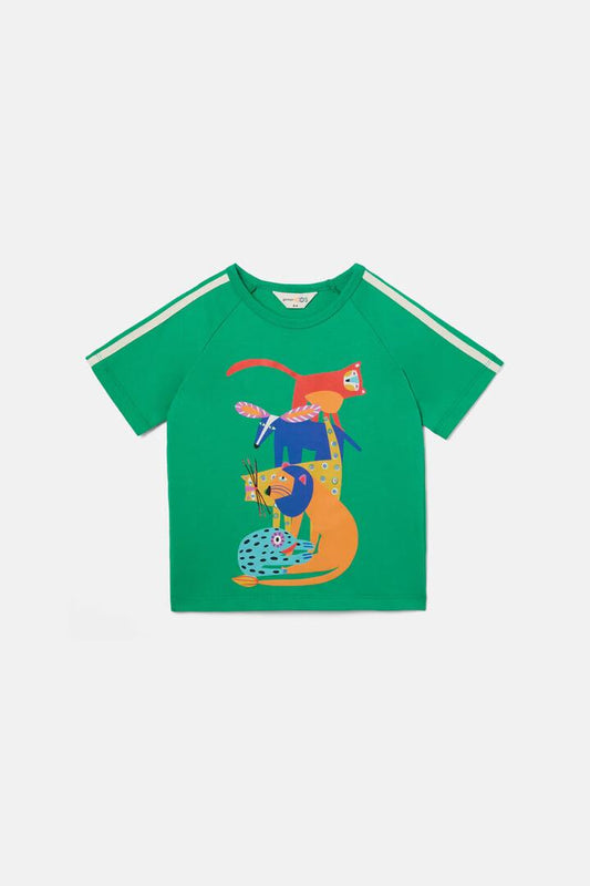 Image of a model wearing Tops. Productname: Wild Stack Kids Raglan Tee in Green colour by brand - Gorman