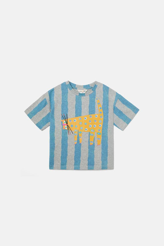 Image of a model wearing Tops. Productname: Leopard Stripe Kids Ss Tee in Multi colour by brand - Gorman