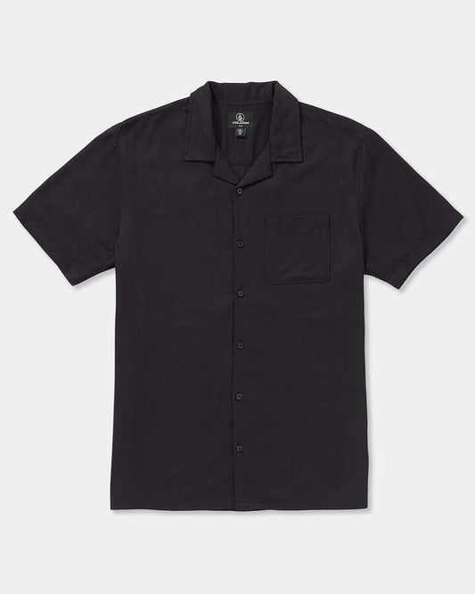 Image of a model wearing Tops. Productname: Volcom Mens Rakstone Short Sleeve Shirt Black - in Black colour by brand - Volcom