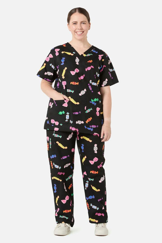 Image of a model wearing Uniforms & Workwear. Productname: Sweetie Treatie scrub set in Black colour by brand - Gorman