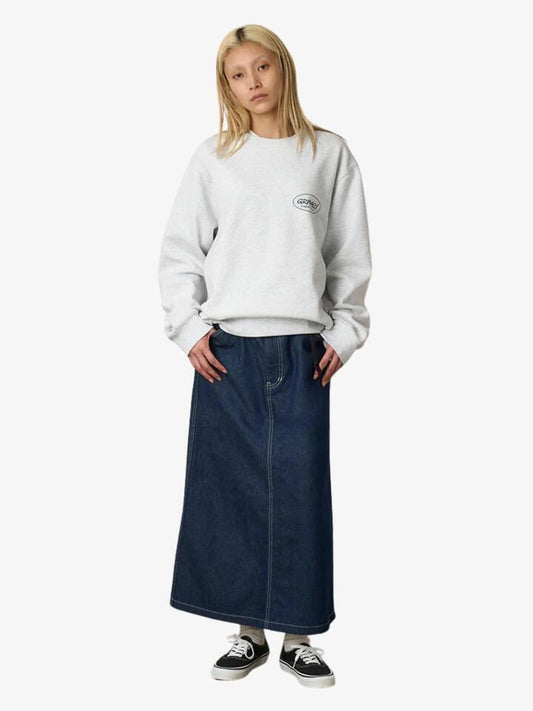 Image of a model wearing Denim. Productname: Gramicci Sutter Denim Skirt in Indigo colour by brand - Gramicci