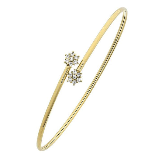 Image of Jewelry. Productname: 9kt Yellow Gold Silver Infused Flower Cuff Bangle in Gold colour by brand - Bevilles